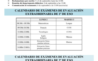 Exámenes de Septiembre ESO y Bachillerato