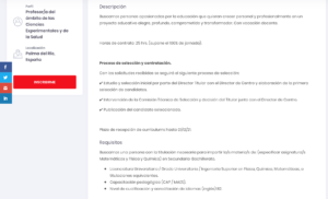 Plaza disponible de Matemáticas y Física y Química